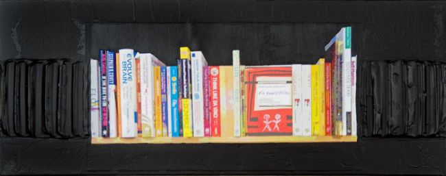 Commissions - 2010<br /><br /><h6>Bookshelf (Original)</h6>  Artistâ€™s photographic print and acrylic paint  <br /> 500mm x 200mmH <br /><br /><br /><br />From: On Chesil Beech - 2010<br /><br /><br /><h7>Sold</h7>