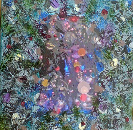 Extemporanea - 2009<br /><br /><h6>Christmas baubles</h6>  Artistâ€™s photographic print and acrylic paint <br /> 150mm x 150mm <br /><br /><br /><br /><br /><br /><br /><h7>Sold</h7>