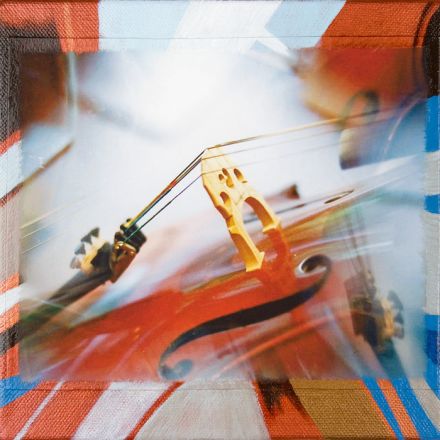 On Chesil Beach  - 2010<br /><br /><h6>Cello</h6>  Artistâ€™s photographic print and acrylic paint <br /> 200mm x 200mm <br /><br /><br /><br /><br /><br /><br /><h7>Sold</h7>