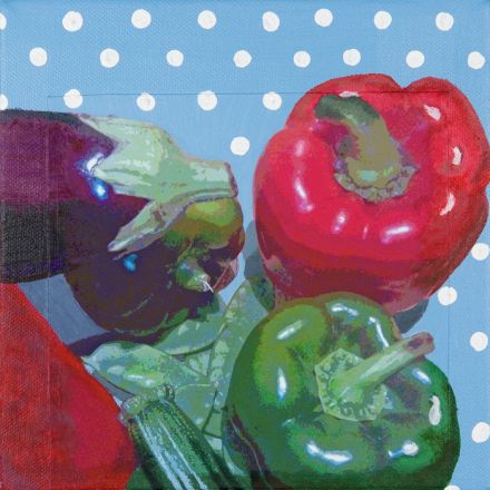 On Chesil Beach  - 2010<br /><br /><h6>Kitchen table 2</h6>  Artist's photographic print and acrylic paint <br /> 200mm x 200mm <br /><br /><br /><br /><br /><br /><br /><h7>Sold</h7>