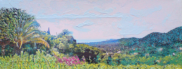 Painting in three lines - 2011<br /><br /><h6>Seaview</h6>  Artistâ€™s photographic print and acrylic paint <br /> 200mm x 500mm <br /><br /><br /><br />Early morning heat<br/>
The rhythmical splash of laps<br/>
echoes the far sea
<br /><br /><br /><h7>Sold</h7>