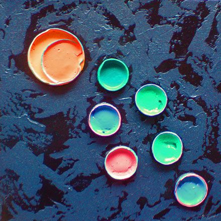 Painting in three lines - 2011<br /><br /><h6>7 Circles</h6>  Artistâ€™s photographic print and acrylic paint <br /> 250mm x 250mm <br /><br /><br /><br />Out of midnightâ€™s sky<br/>
ideas form, chatter, and in<br/>
bright bubbles tumble
<br /><br /><br /><h7>Sold</h7>