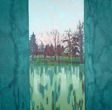 Painting in three lines - 2011<br /><br /><h6>Rain</h6>  Artistâ€™s photographic print and acrylic paint <br /> 1000mm x 1000mm <br /><br /><br /><br />Warm view to the chill<br/>
Rain tapping its soft tattoo<br/>
comforting and safe
<br /><br /><br /><h7>For sale</h7>